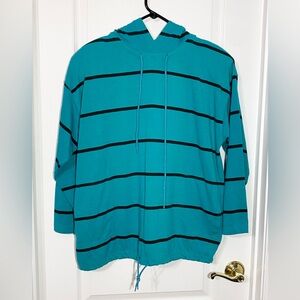 80s Betty Blue Hooded Striped Knit Top HONG KONG MADE Vintage Aqua Black Medium